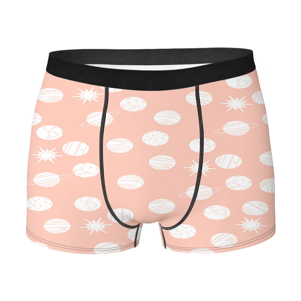 Peach White Planet Pattern Doodle Art Men'S Boxer Briefs