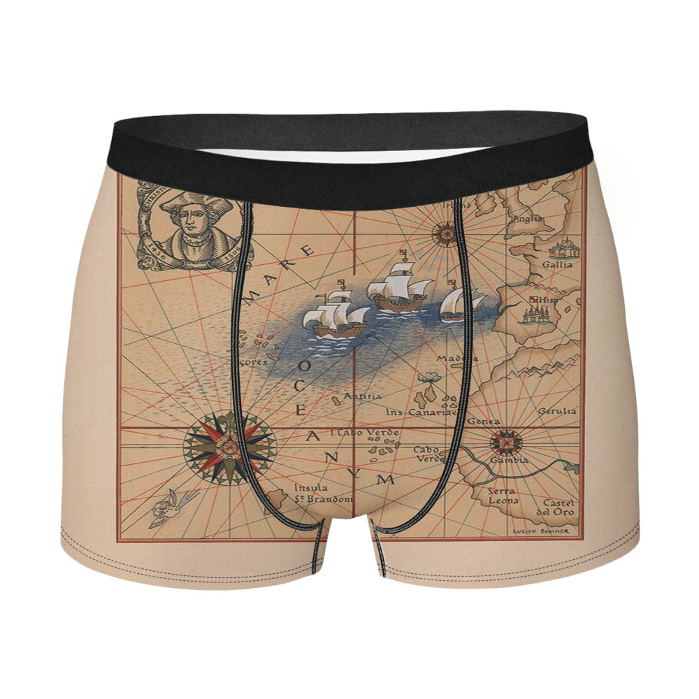 Pictorial Map Of Voyages Of Christopher Columbus Men'S Boxer Briefs