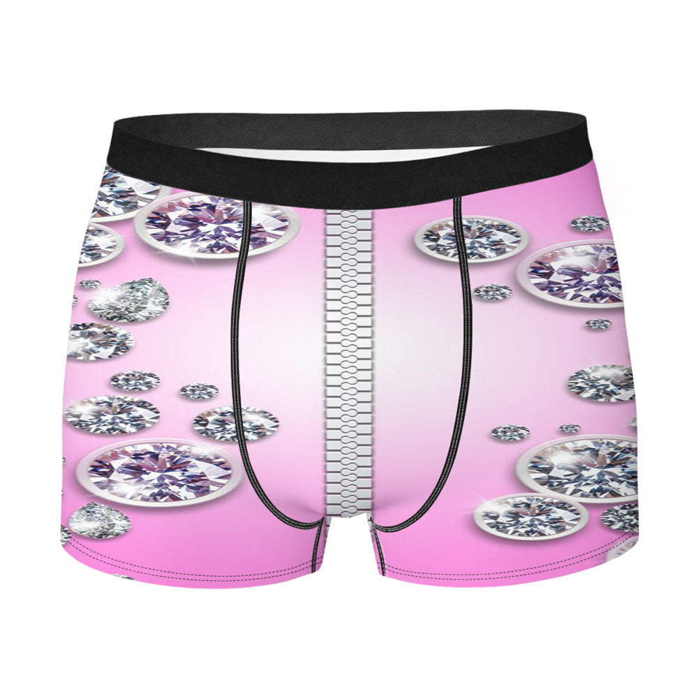 Pink Diamond Zipper Pattern Men'S Boxer Briefs
