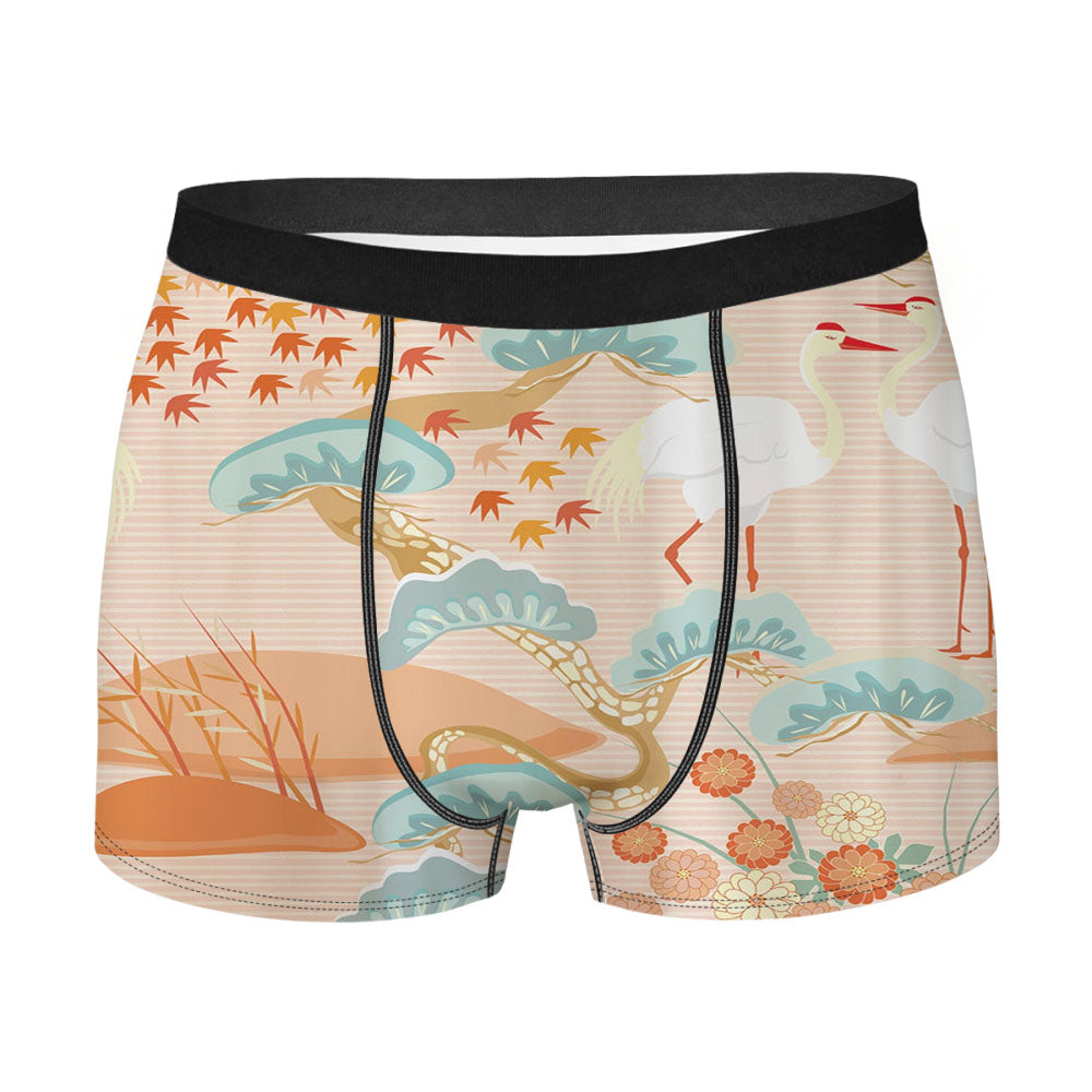 Pink Japanese Crane Art Men'S Boxer Briefs