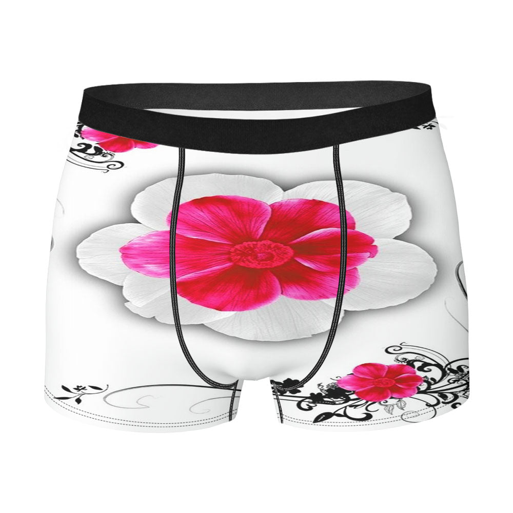 Pink White Flower Men'S Boxer Briefs