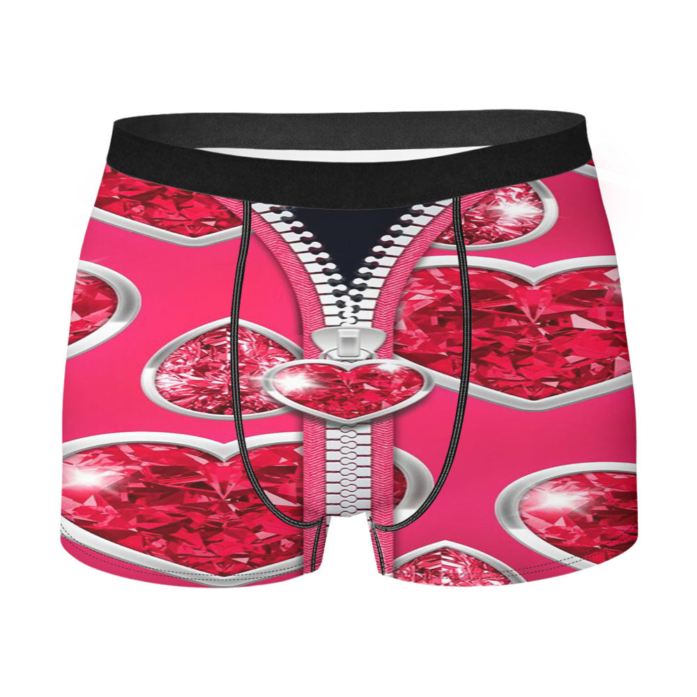 Pink Zipper With Diamond Love Pattern Men'S Boxer Briefs