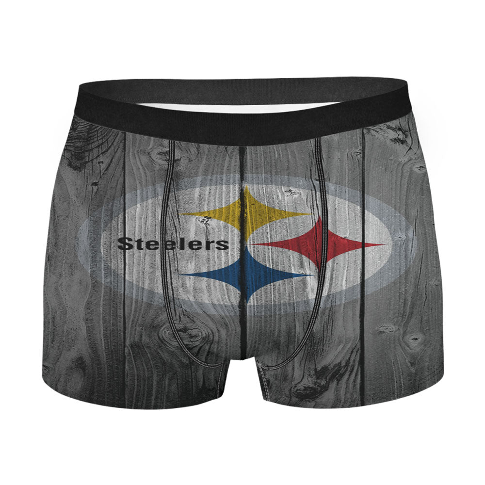Pittsburgh Steelers Nfl Logo Dark Wood Wallpaper Men'S Boxer Briefs