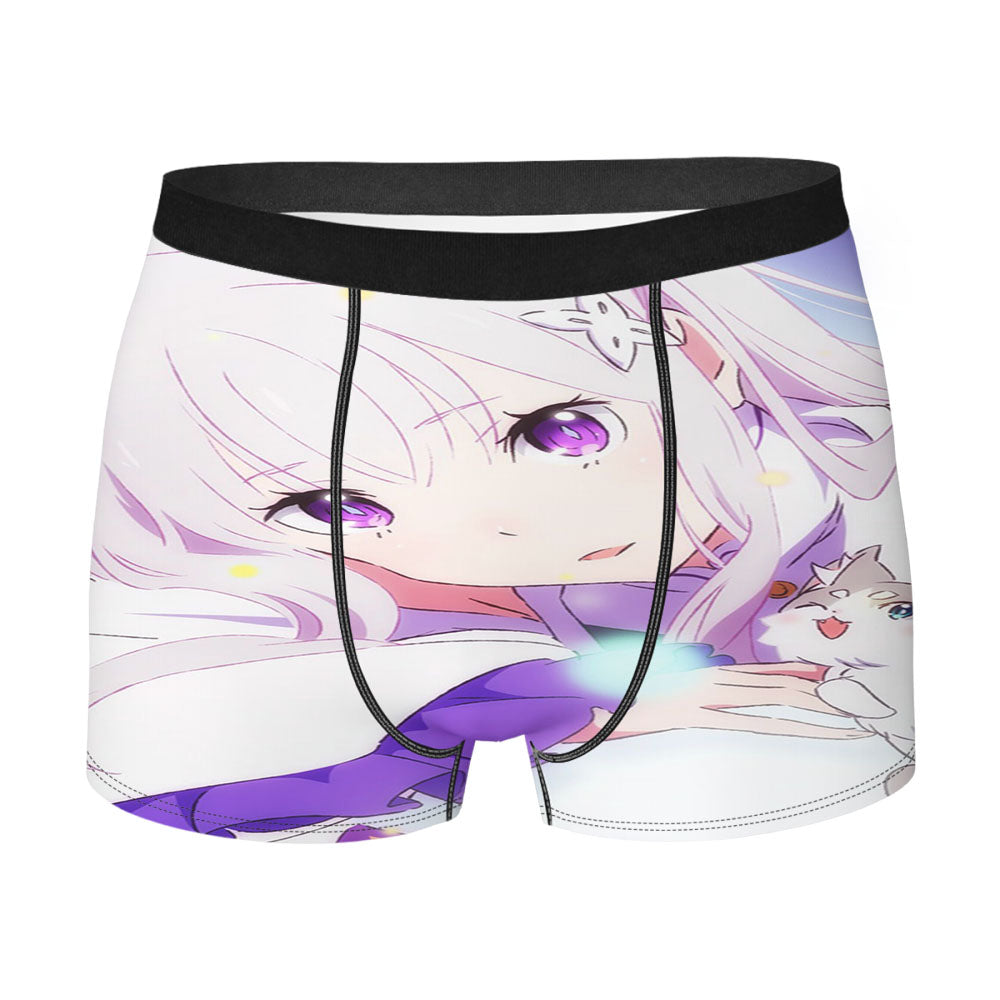 Re-Zero Emilia White Hair Anime Girl Men'S Boxer Briefs