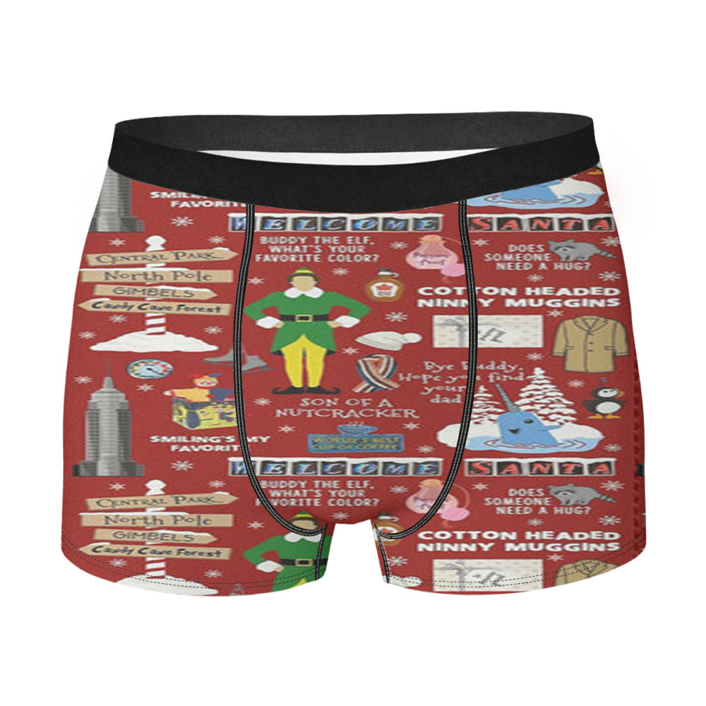 Red Elf Pattern Men'S Boxer Briefs