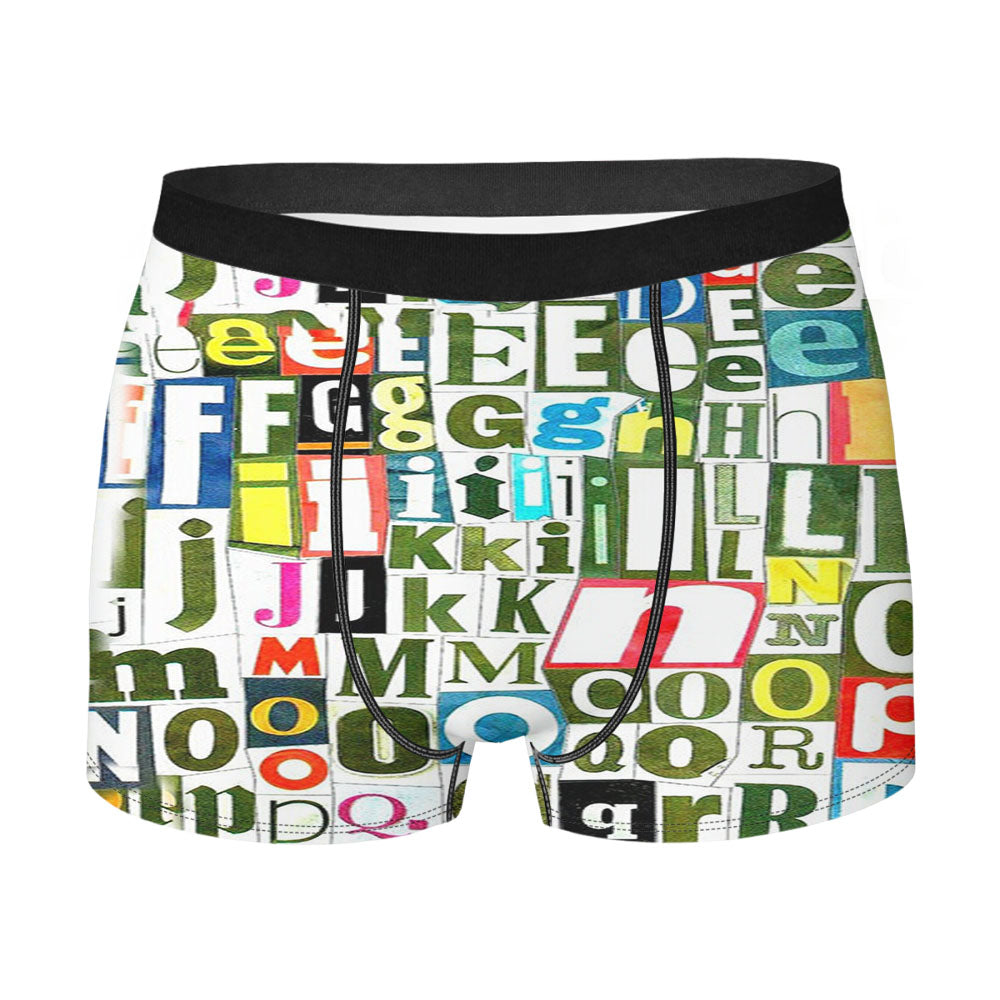 Retro Alphabet Green Collage Men'S Boxer Briefs