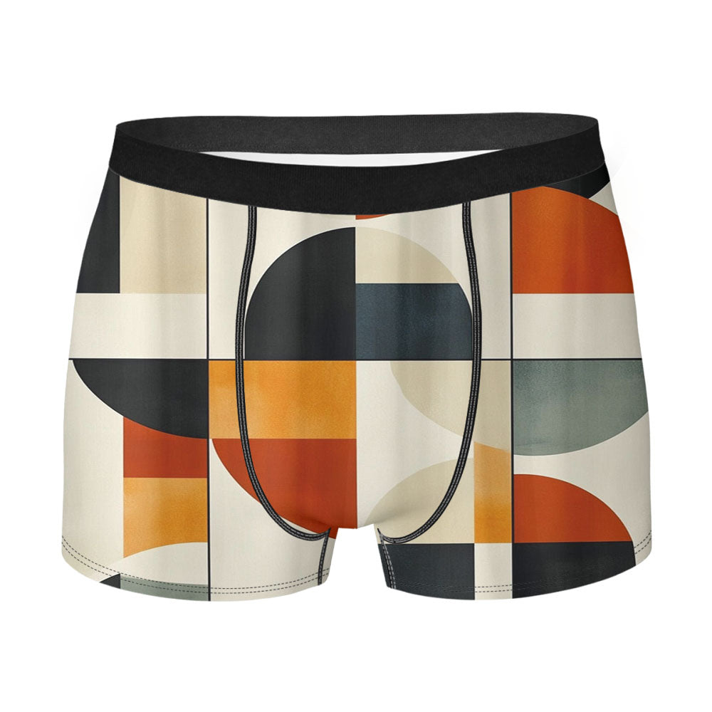 Retro Modern Shapes In Black Men'S Boxer Briefs