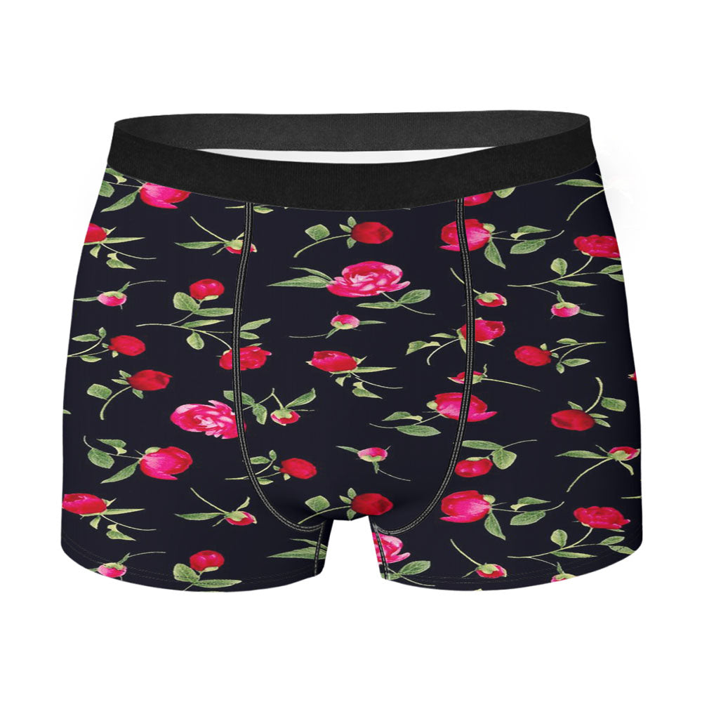 Rose Wallpaper Black Floral Men'S Boxer Briefs