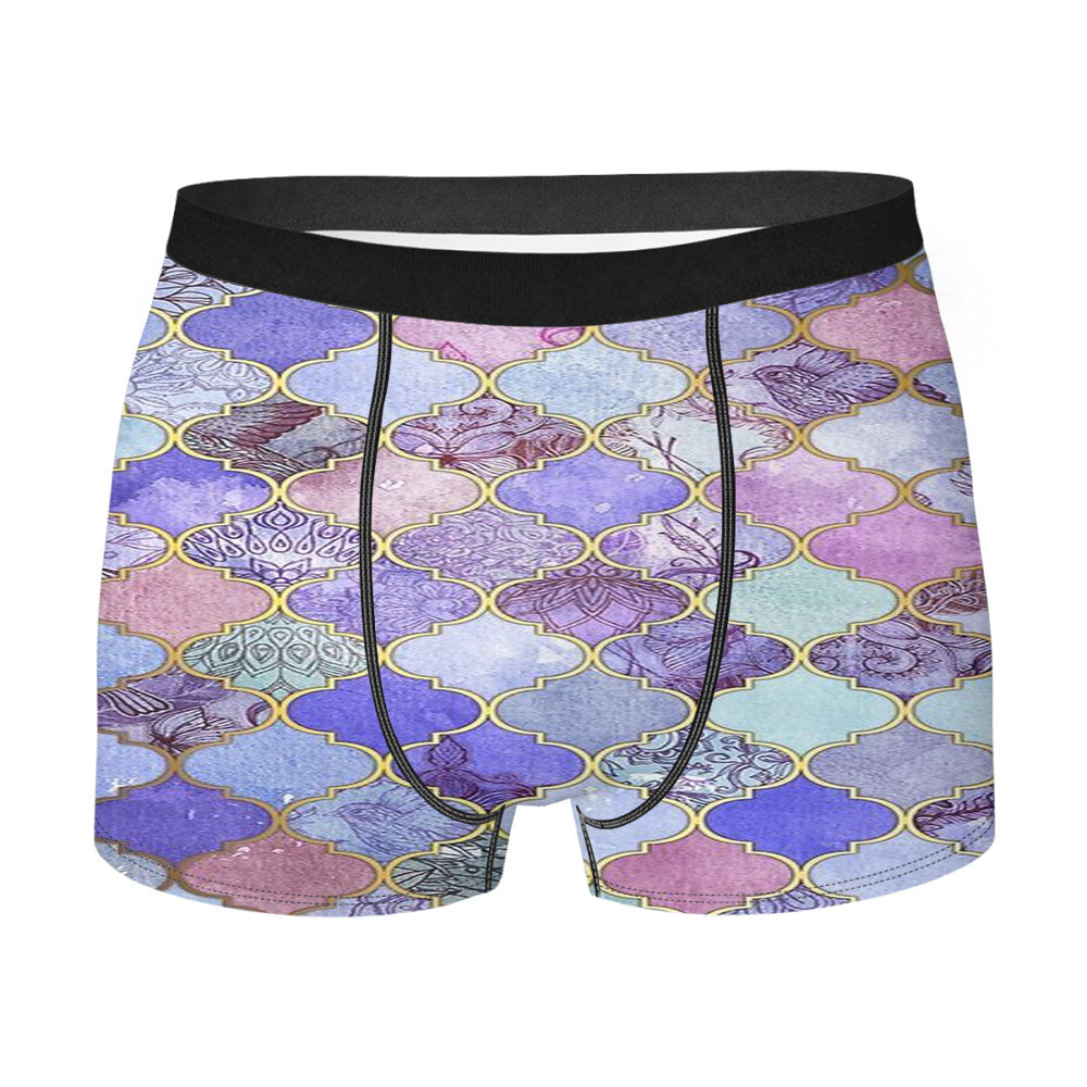 Royal Purple Mauve Indigo Moroccan Tile Pattern Men'S Boxer Briefs