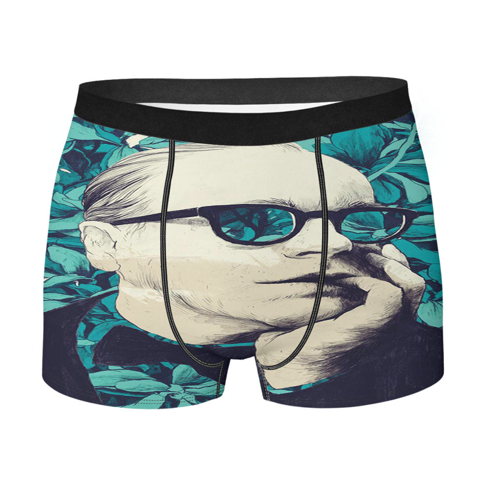 White Green Marble Geometric Triangle And Gold Line Pattern Men's Boxer Briefs