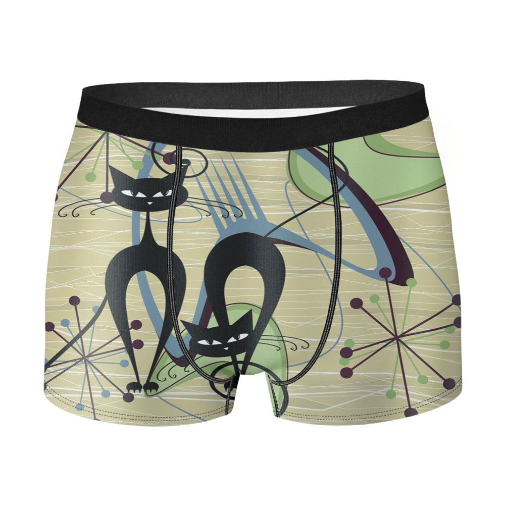 50S Retro Vintage Mid Mod Atomic Kitschy Cats Men's Boxer Briefs