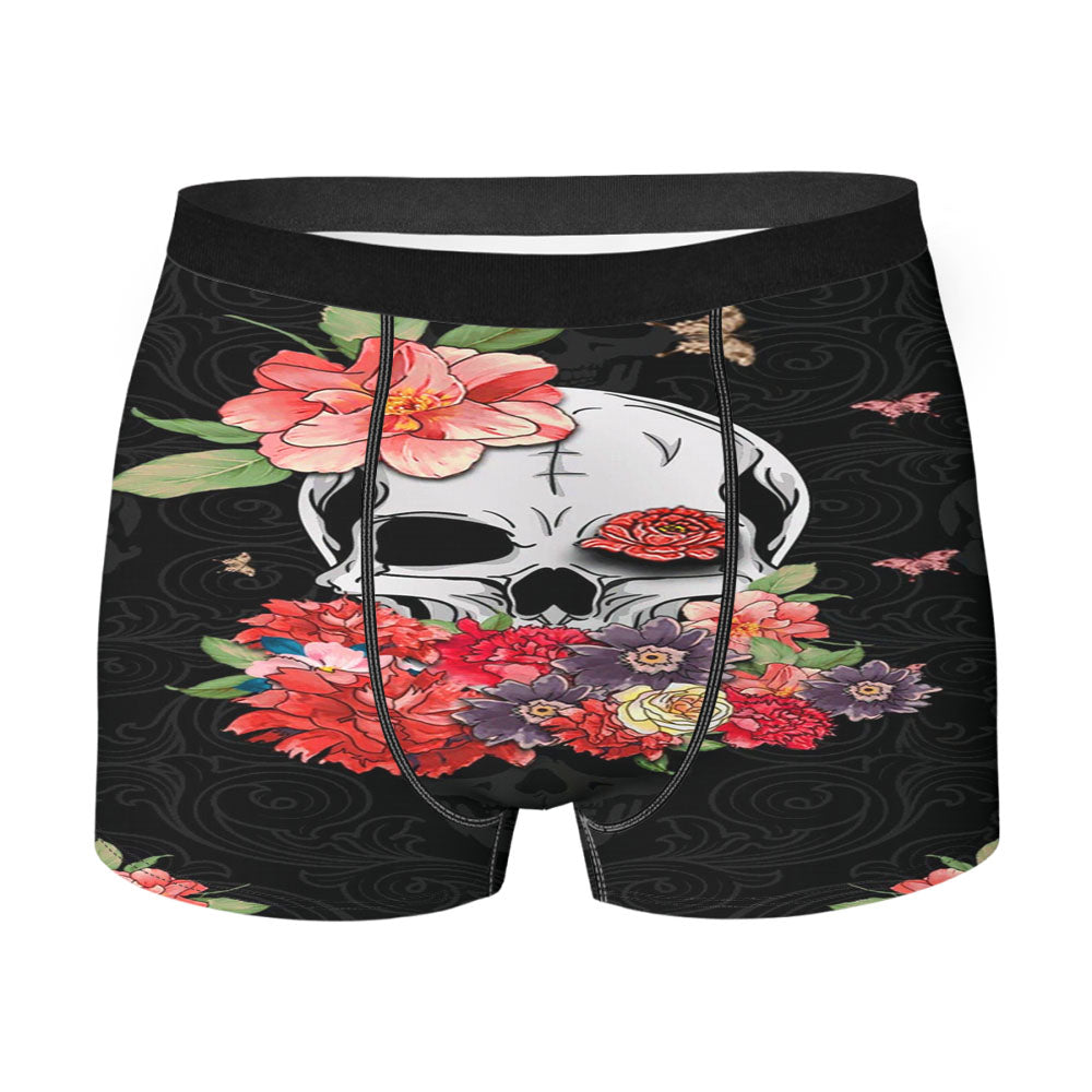 Abstract Skull And Flower Dark Background Men's Boxer Briefs
