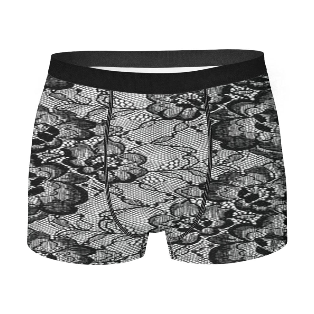 Black & White Floral Lace Men's Boxer Briefs