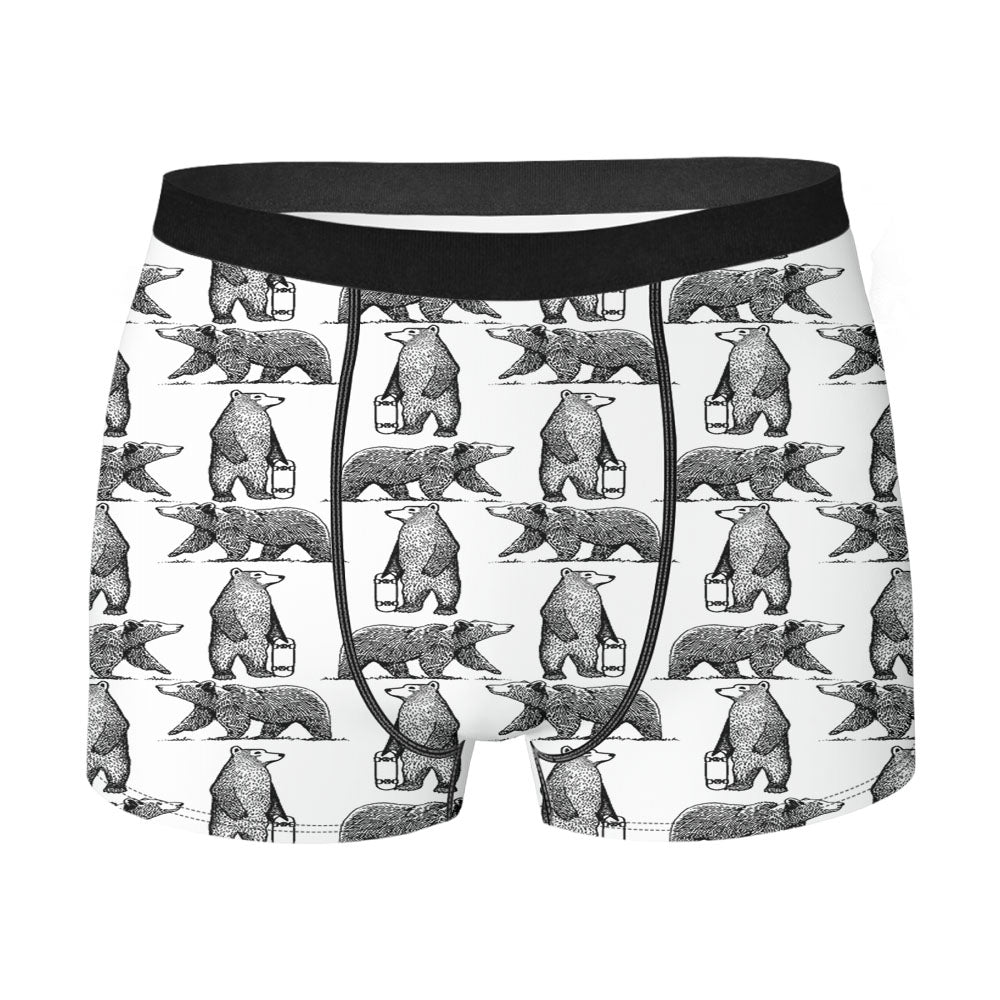 Black And White Skate Bear Illustrations Pattern Men's Boxer Briefs