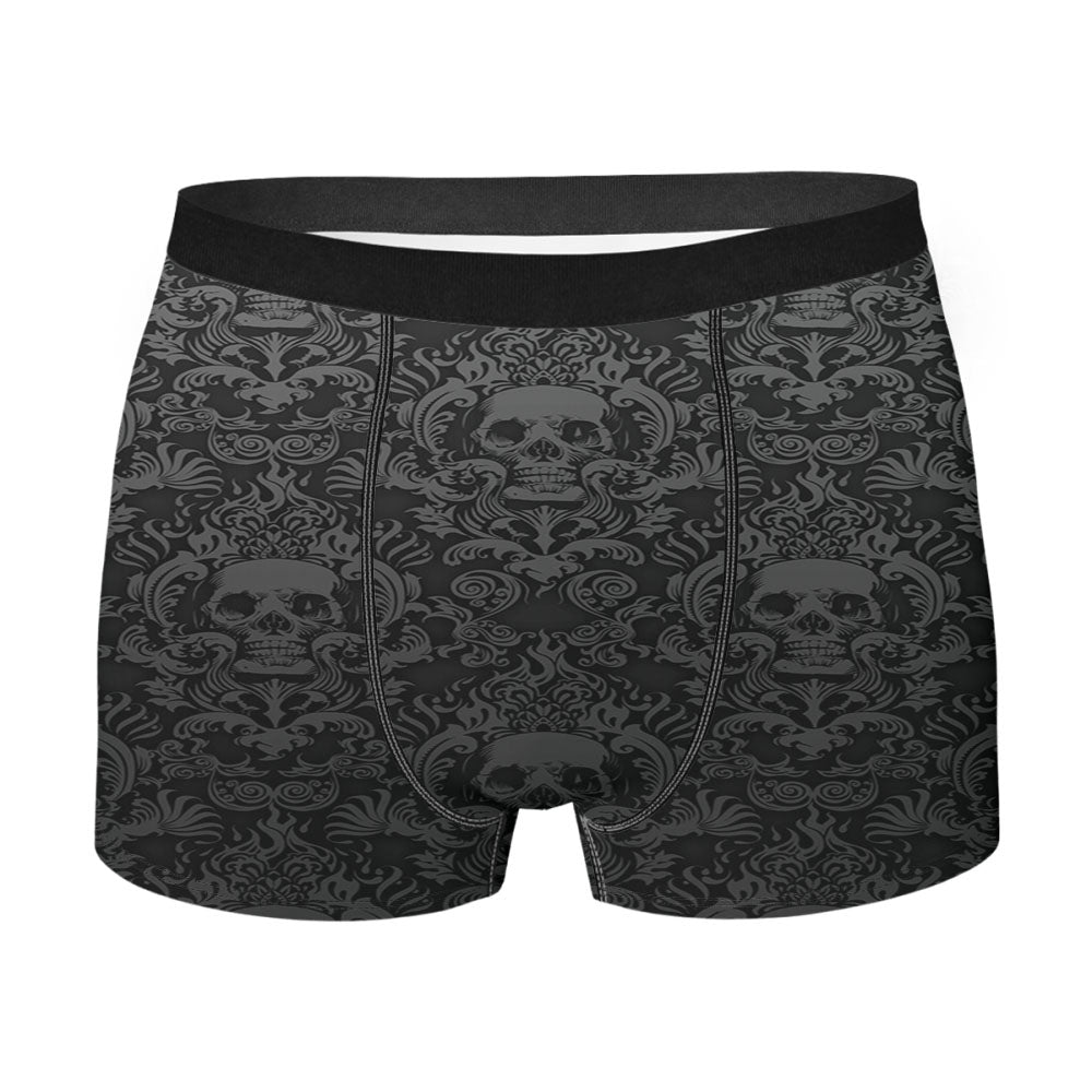 Black Damask Skull Pattern Men's Boxer Briefs