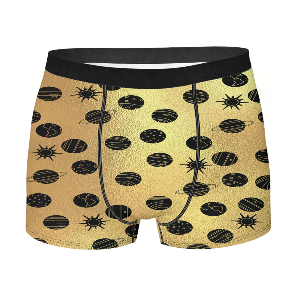 Black Gold Planet Pattern Doodle Men's Boxer Briefs