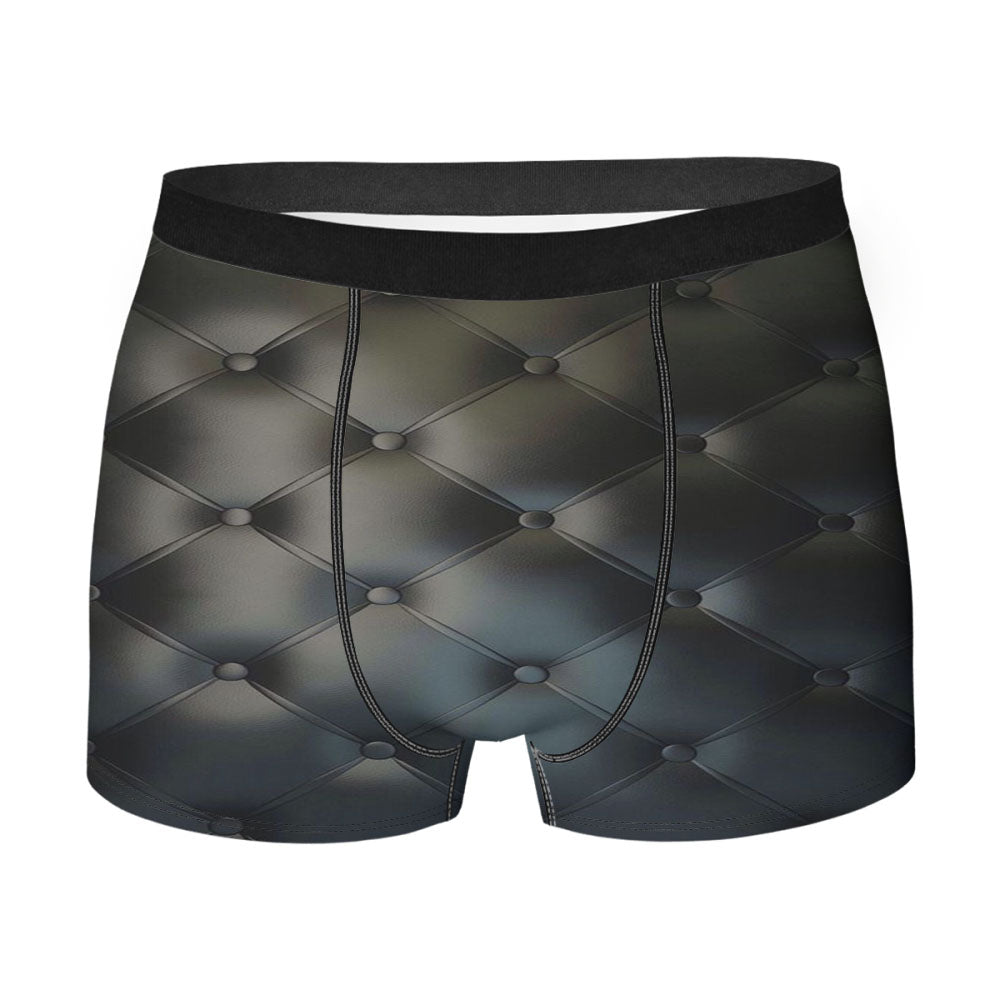 Black Leather Buttoned Pattern Printed Men's Boxer Briefs
