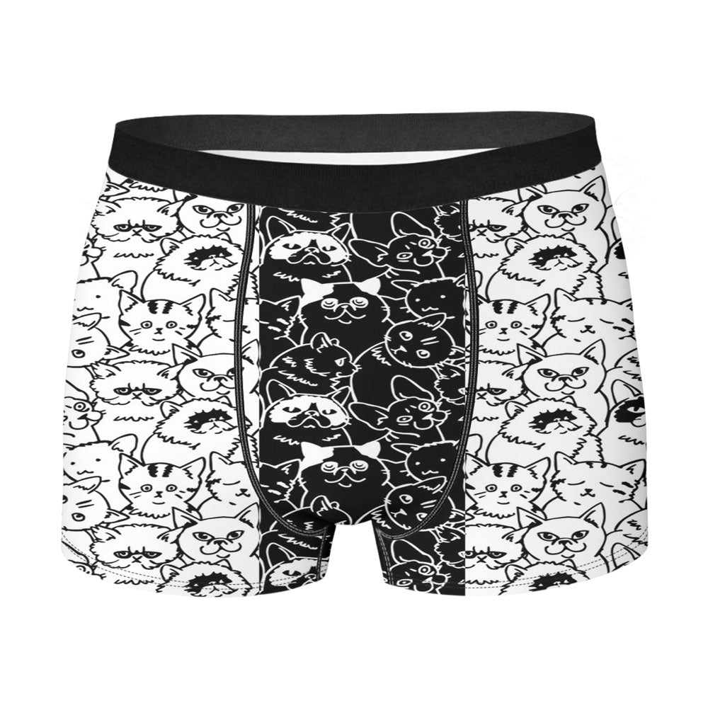 Black White Cats Pattern Men's Boxer Briefs