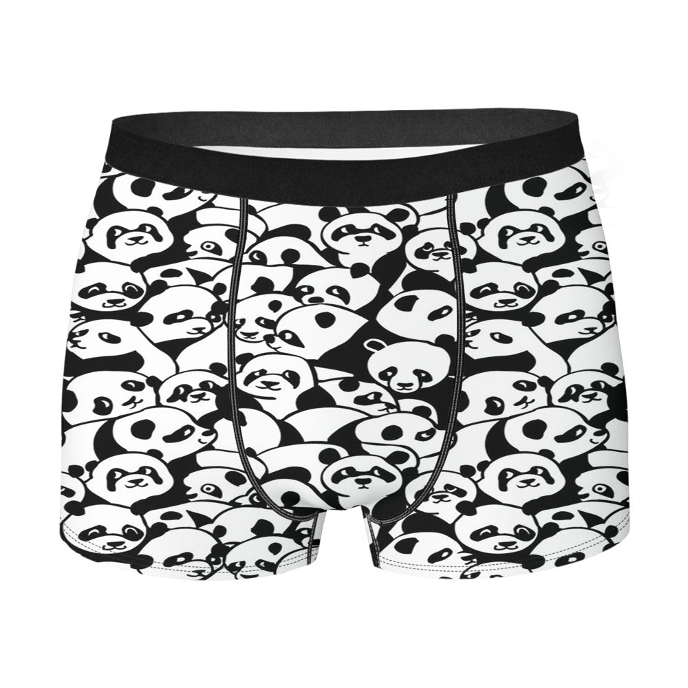 Black White Cute Panda Pattern Men's Boxer Briefs