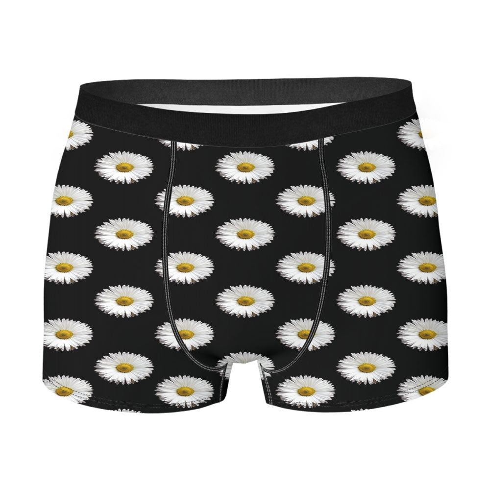 Black White Daisy Flower Pattern Men's Boxer Briefs