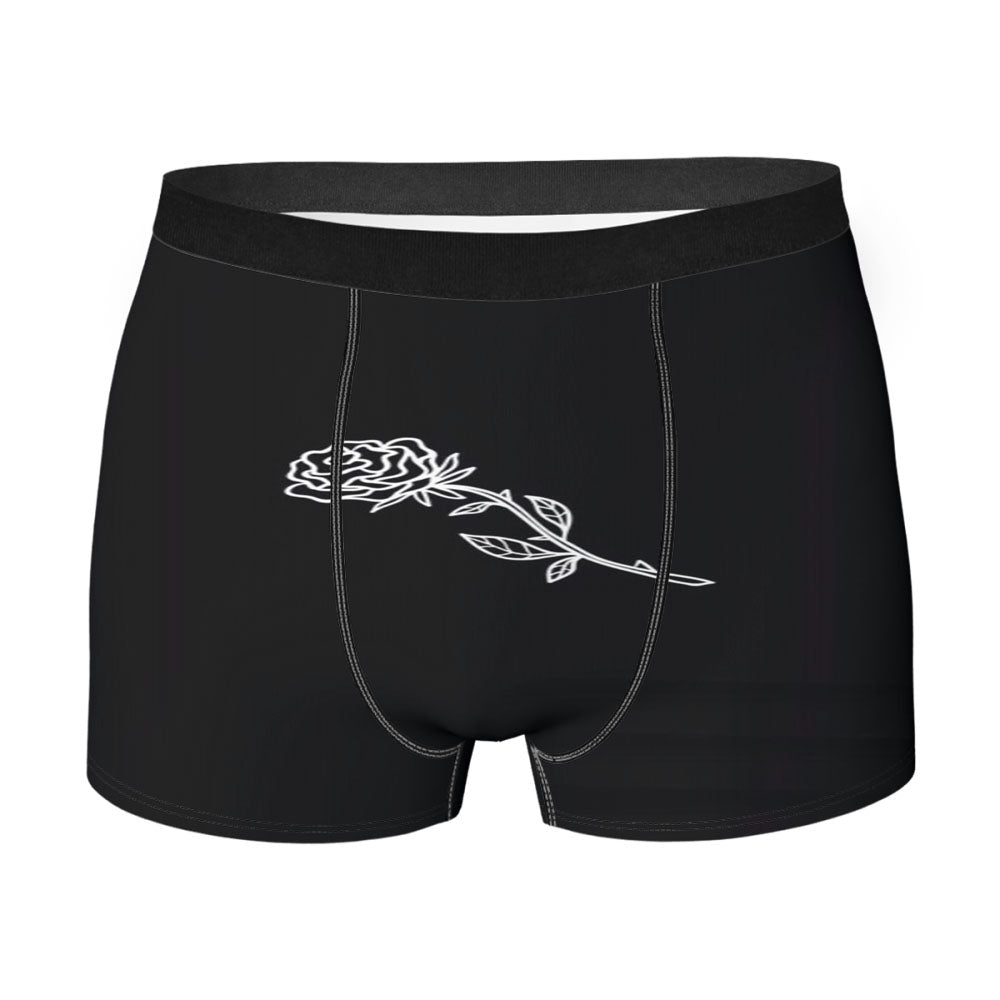 Black White Flower Rose Art Men's Boxer Briefs