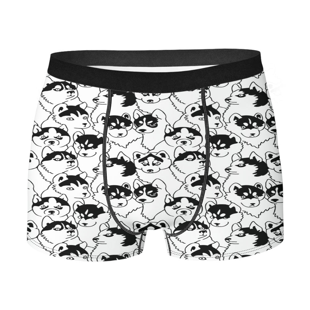 Black White Husky Pattern Men's Boxer Briefs