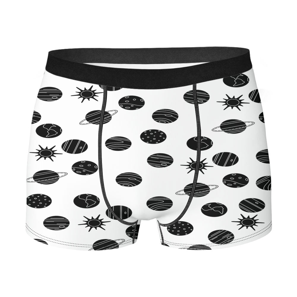 Black White Planet Pattern Doodle Men's Boxer Briefs