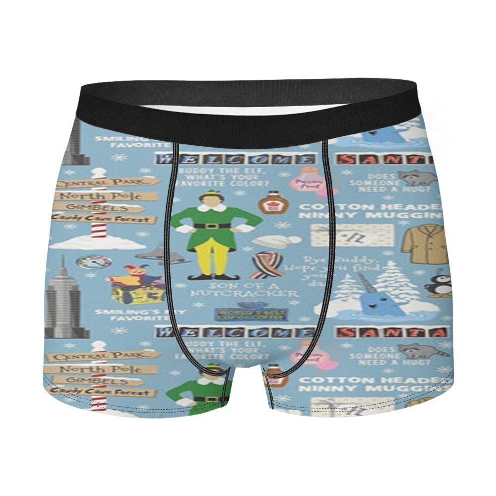 Blue Buddy The Elf Pattern Men's Boxer Briefs