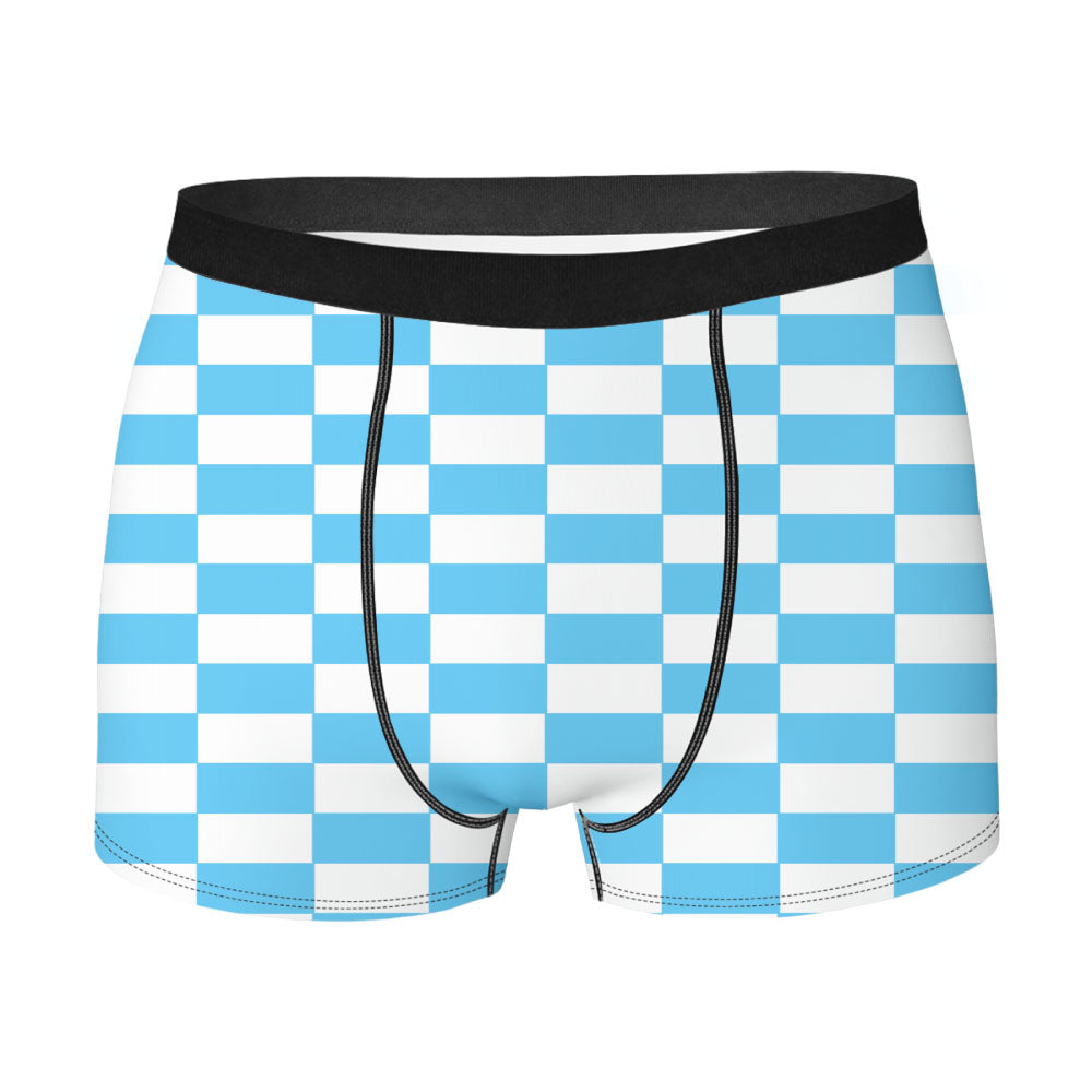 Blue Checkered Board Pattern Color Men's Boxer Briefs
