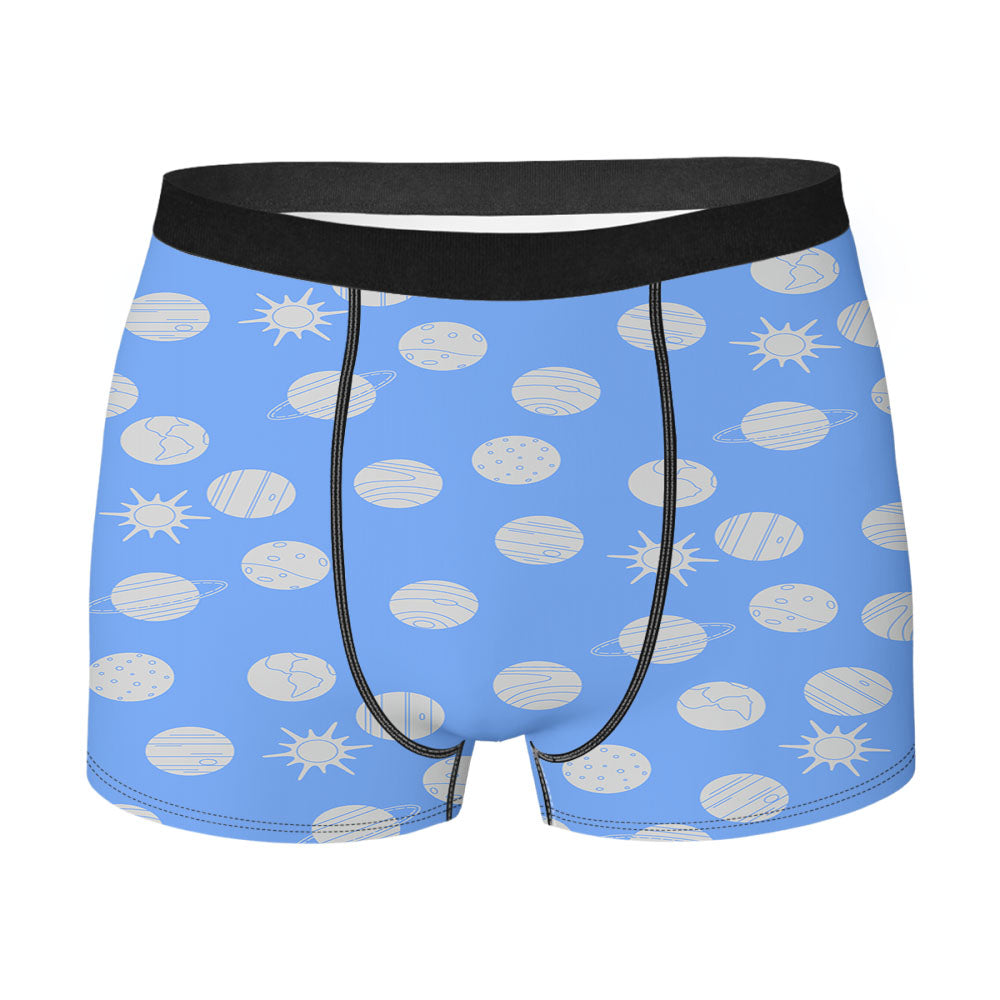 Blue Grey Planet Pattern Doodle Men's Boxer Briefs
