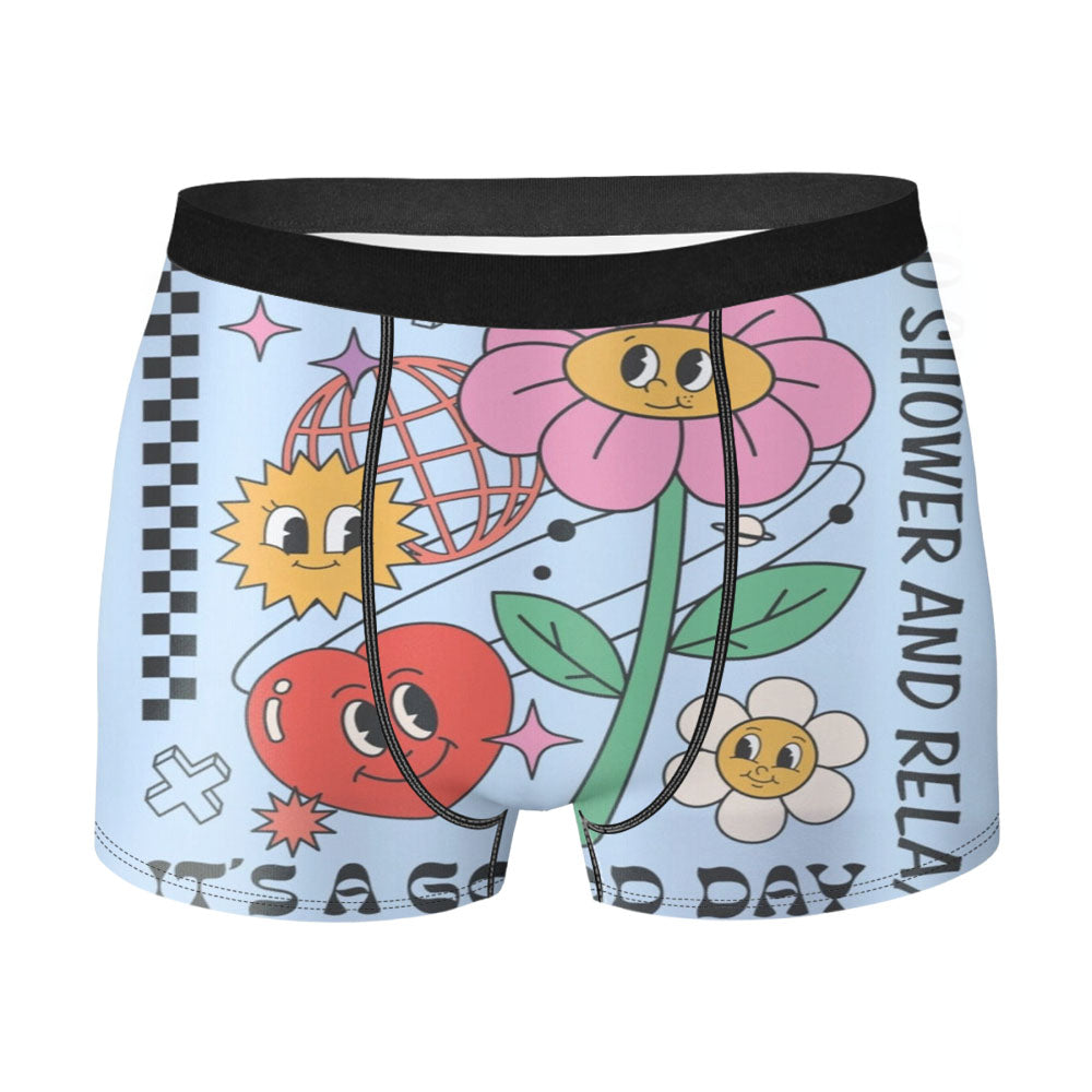 Blue Heart Flower Disco Checkerboard Men's Boxer Briefs