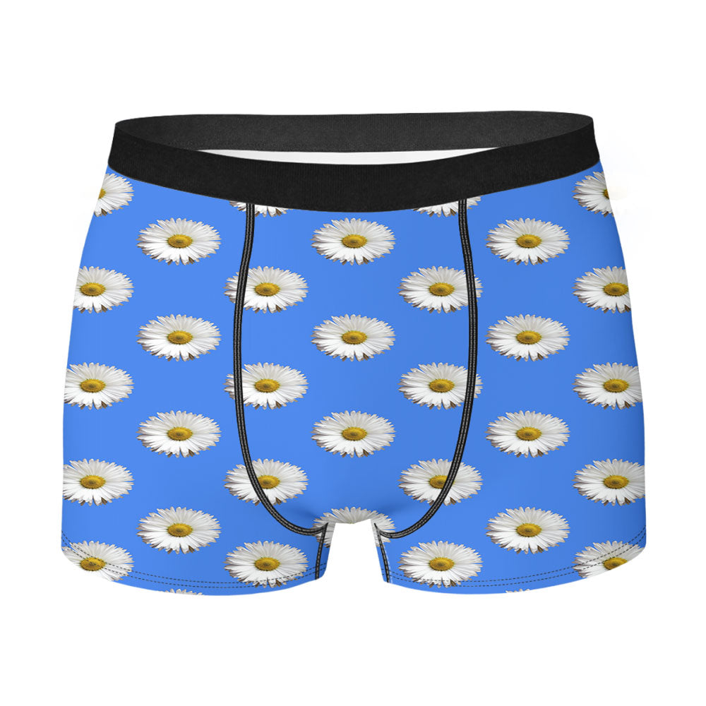 Blue White Daisy Flower Pattern Men's Boxer Briefs