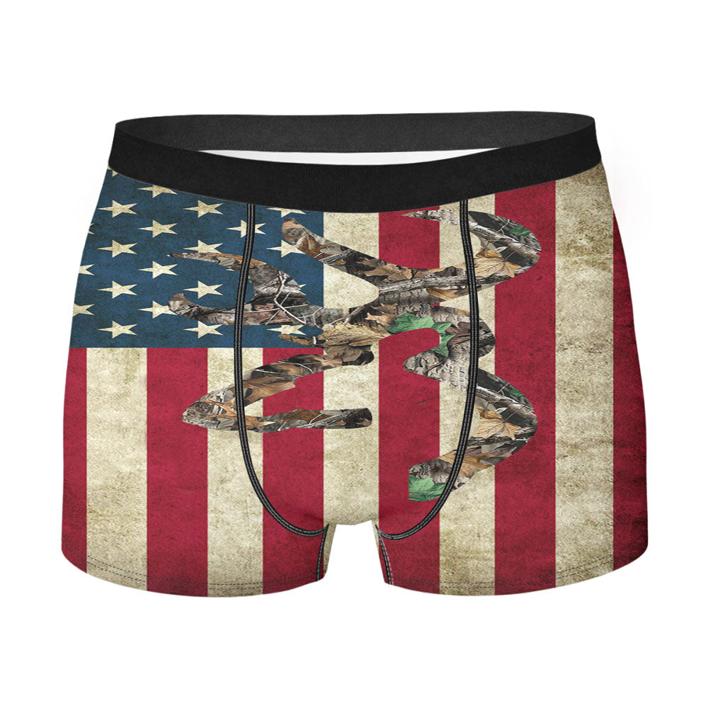 Browning Deer Real Tree Camo Usa Flag Men's Boxer Briefs