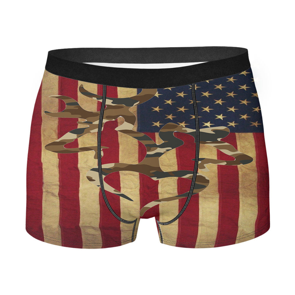 Browning Deer Realtree Camo Vintage Usa Flag Men's Boxer Briefs