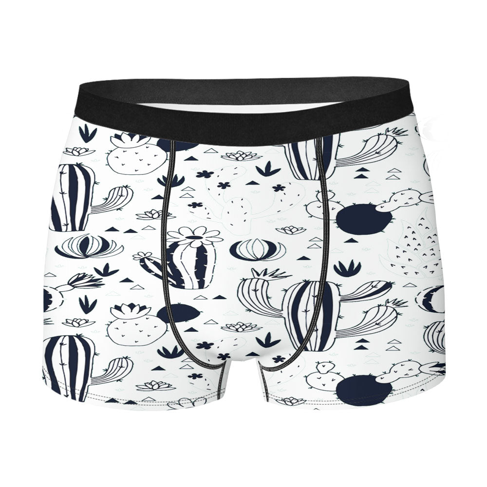 Cactus Black White Pattern Men's Boxer Briefs