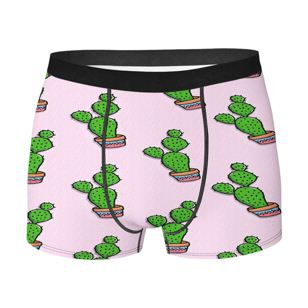 Cactus Pattern Pink Canvas Men's Boxer Briefs
