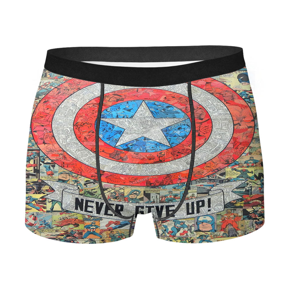 Cap Round Shield Captain America Never Give Up Men's Boxer Briefs