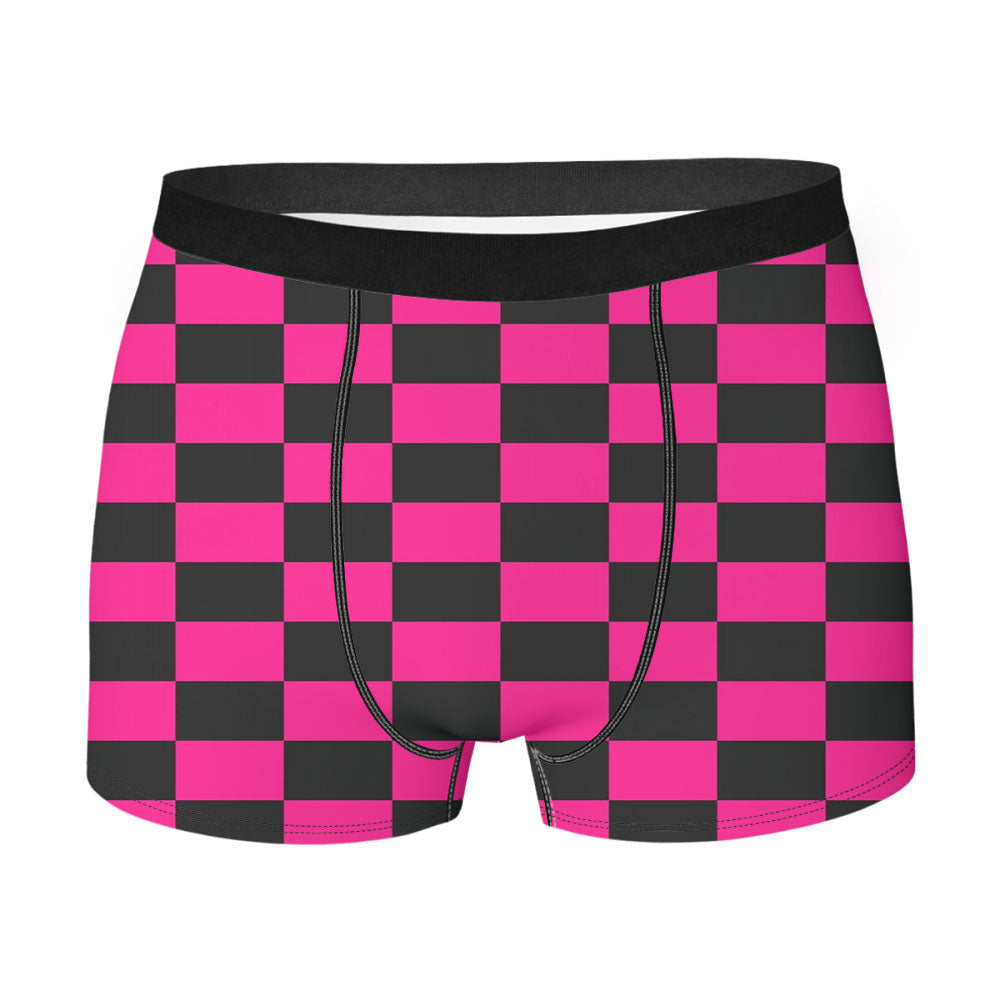 Checkered Magenta Pattern Men's Boxer Briefs