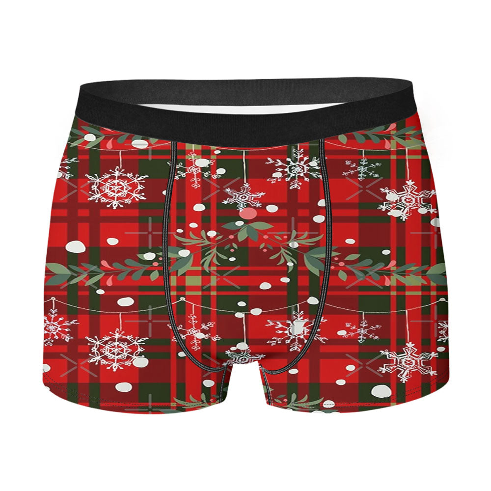 Christmas Snowflake Tartan Men's Boxer Briefs