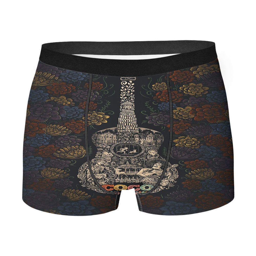 Coco Guitar Flower Pattern Men's Boxer Briefs