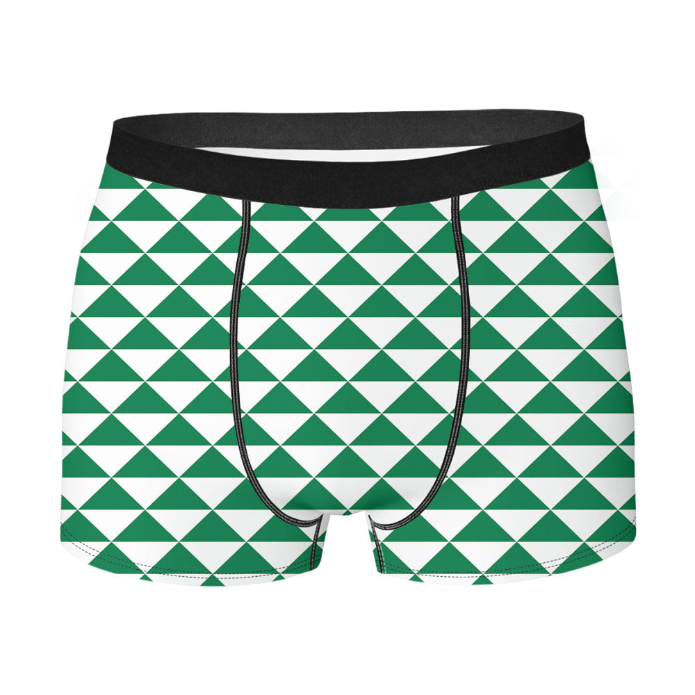 Dark Green And White Triangle Shape Pattern Geometric Men's Boxer Briefs