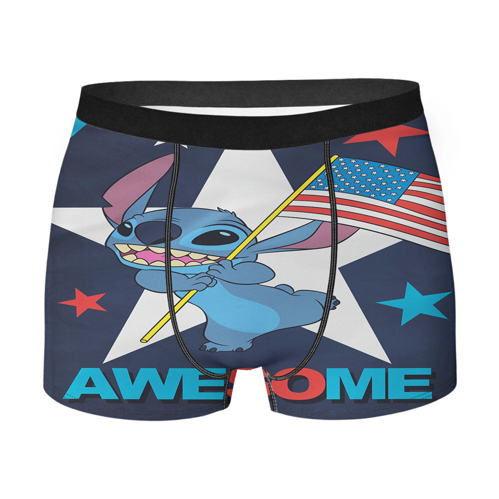 Disney Stitch Patriotic Awesome Men's Boxer Briefs