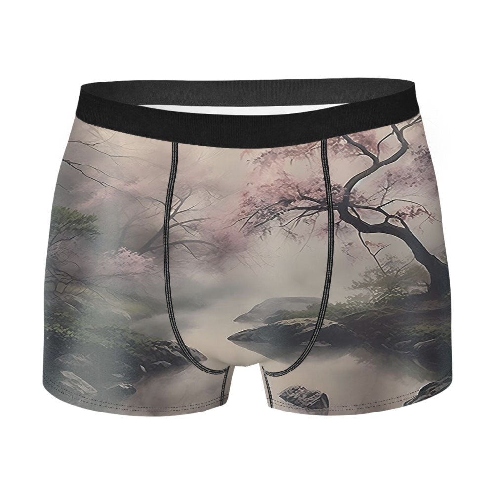 Elegant Misty Cherry Blossom Men's Boxer Briefs