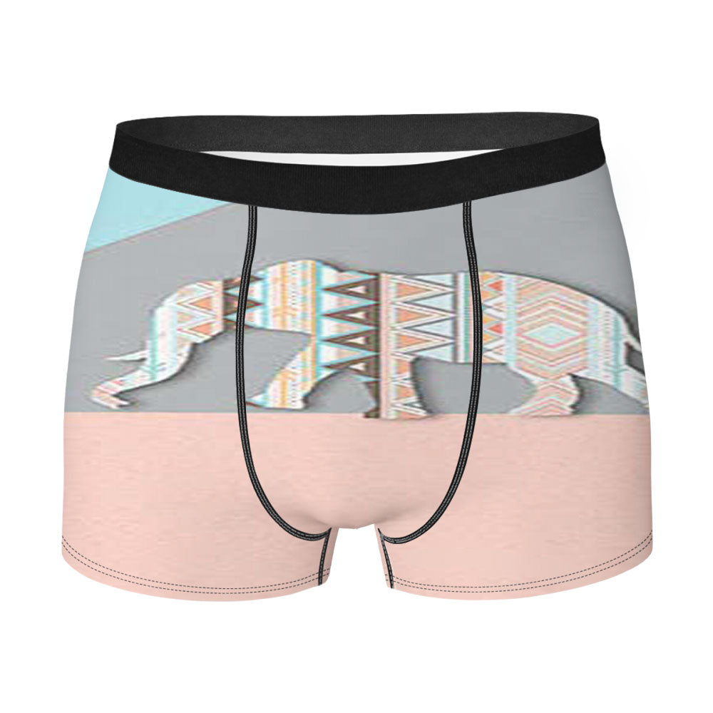 Elephant Aztec Pattern Men's Boxer Briefs