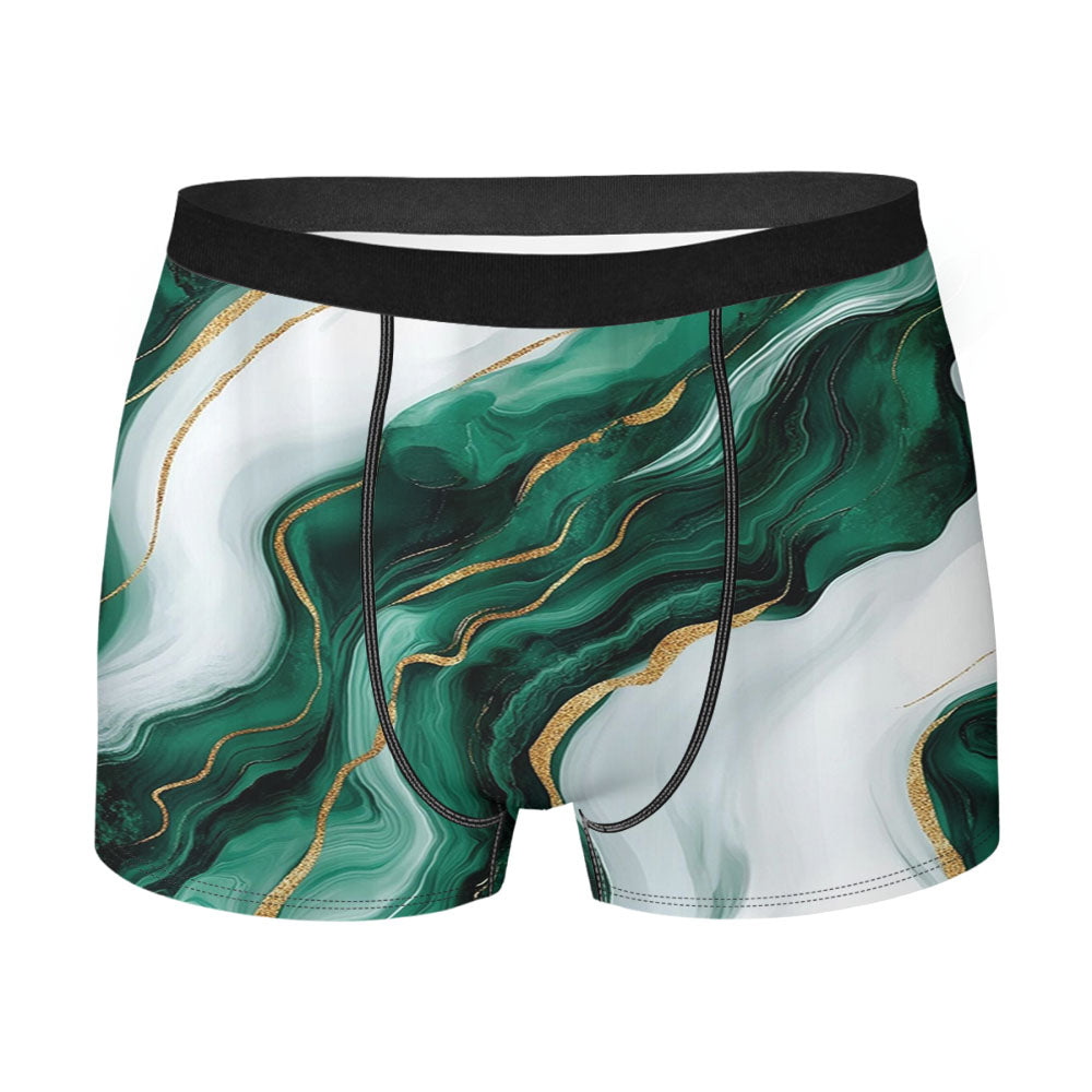 Emerald Green And White Marble Men's Boxer Briefs