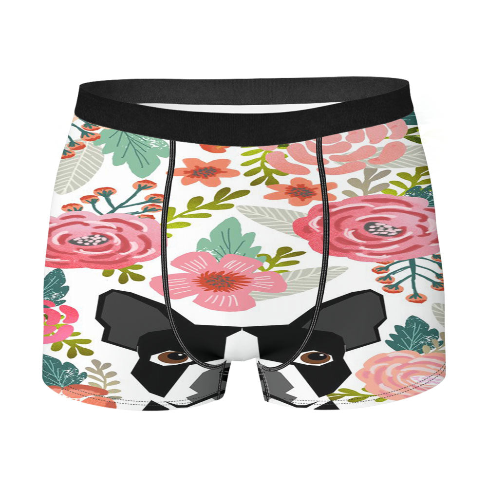 Floral Pug Puppy Men's Boxer Briefs