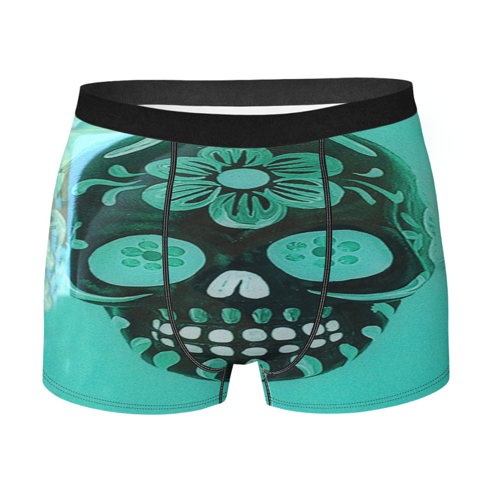 Floral Sugar Skull Turqoise Men's Boxer Briefs