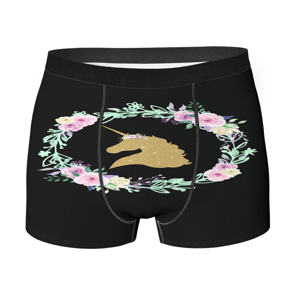 Flower Floral Silhouette Gold Unicorn Men's Boxer Briefs