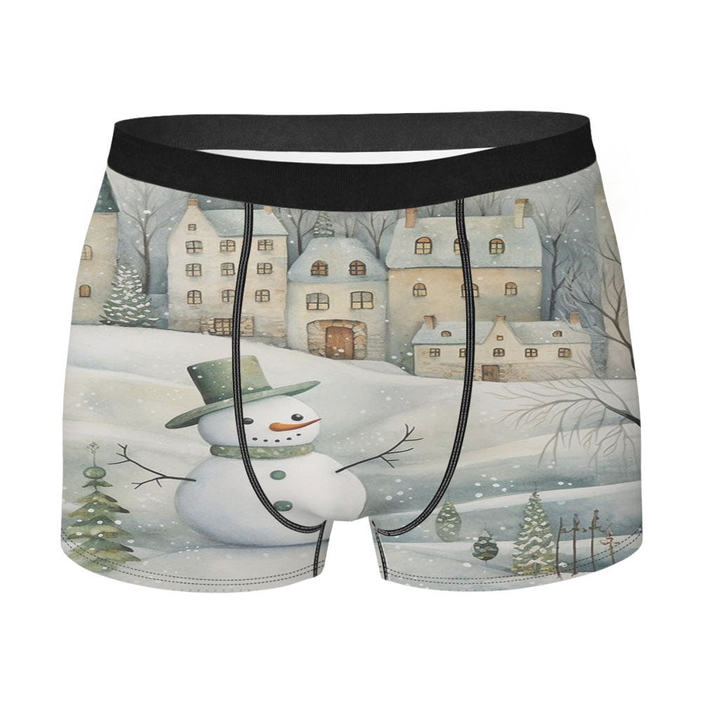 Folk Art Snowman Winter Village Men's Boxer Briefs
