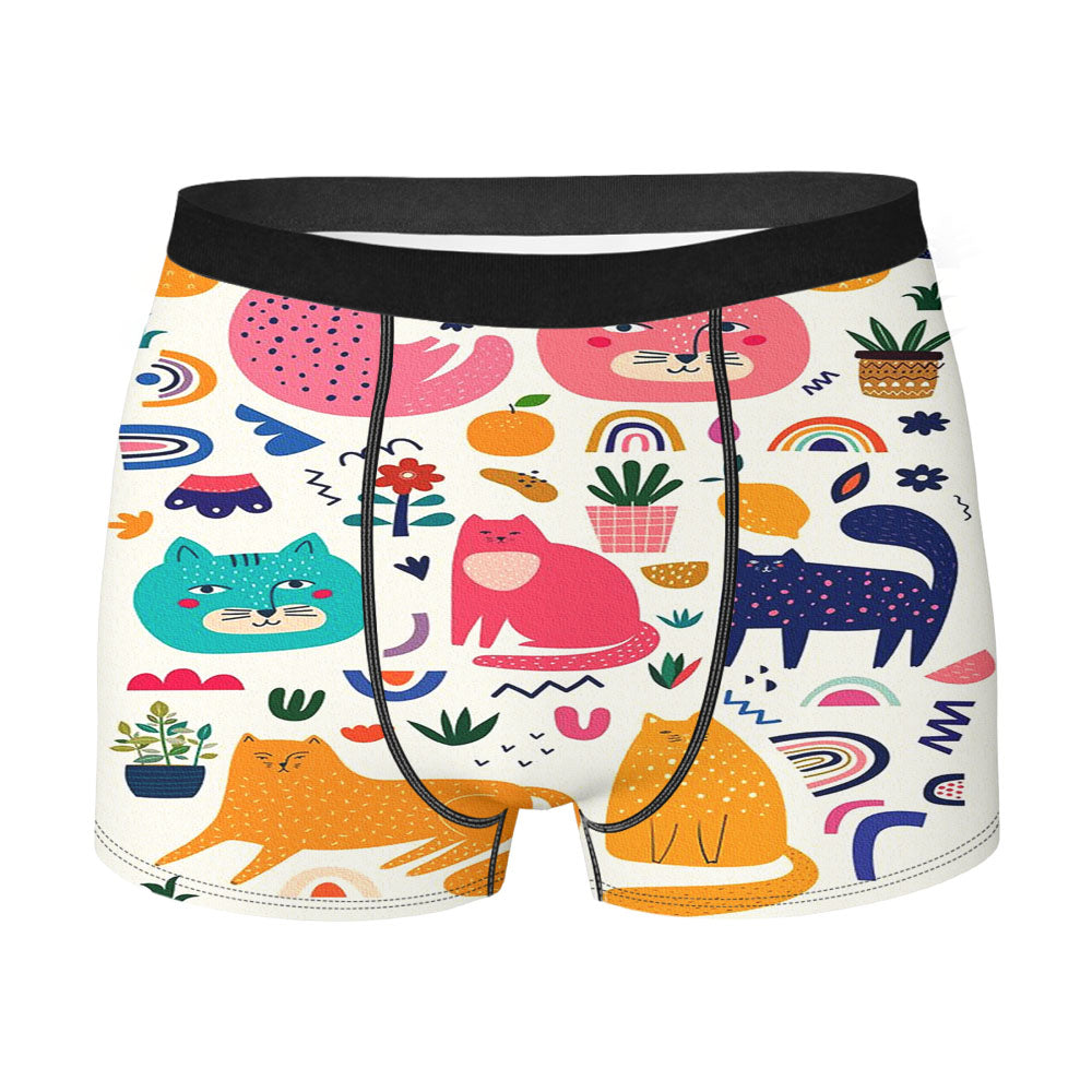 Funny Cat And Fruits Pattern Men's Boxer Briefs